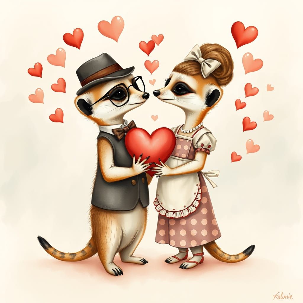 Whimsical 1950s-Style Meerkat Couple in Love