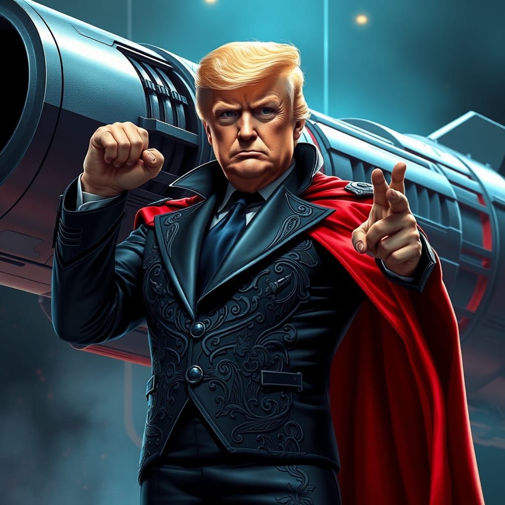 Trump as Supervillain with Laser Cannon, Cyberpunk Art