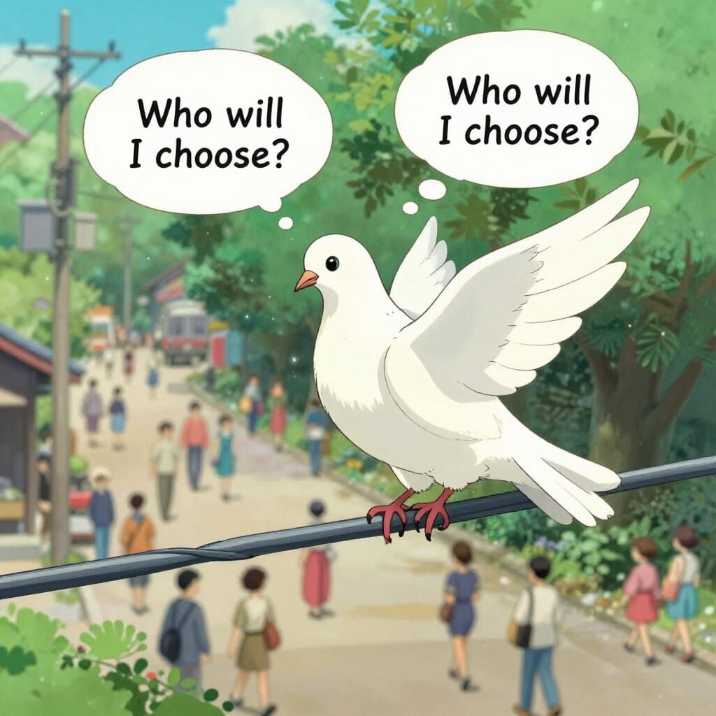White Dove Contemplates Choice Above Busy Street