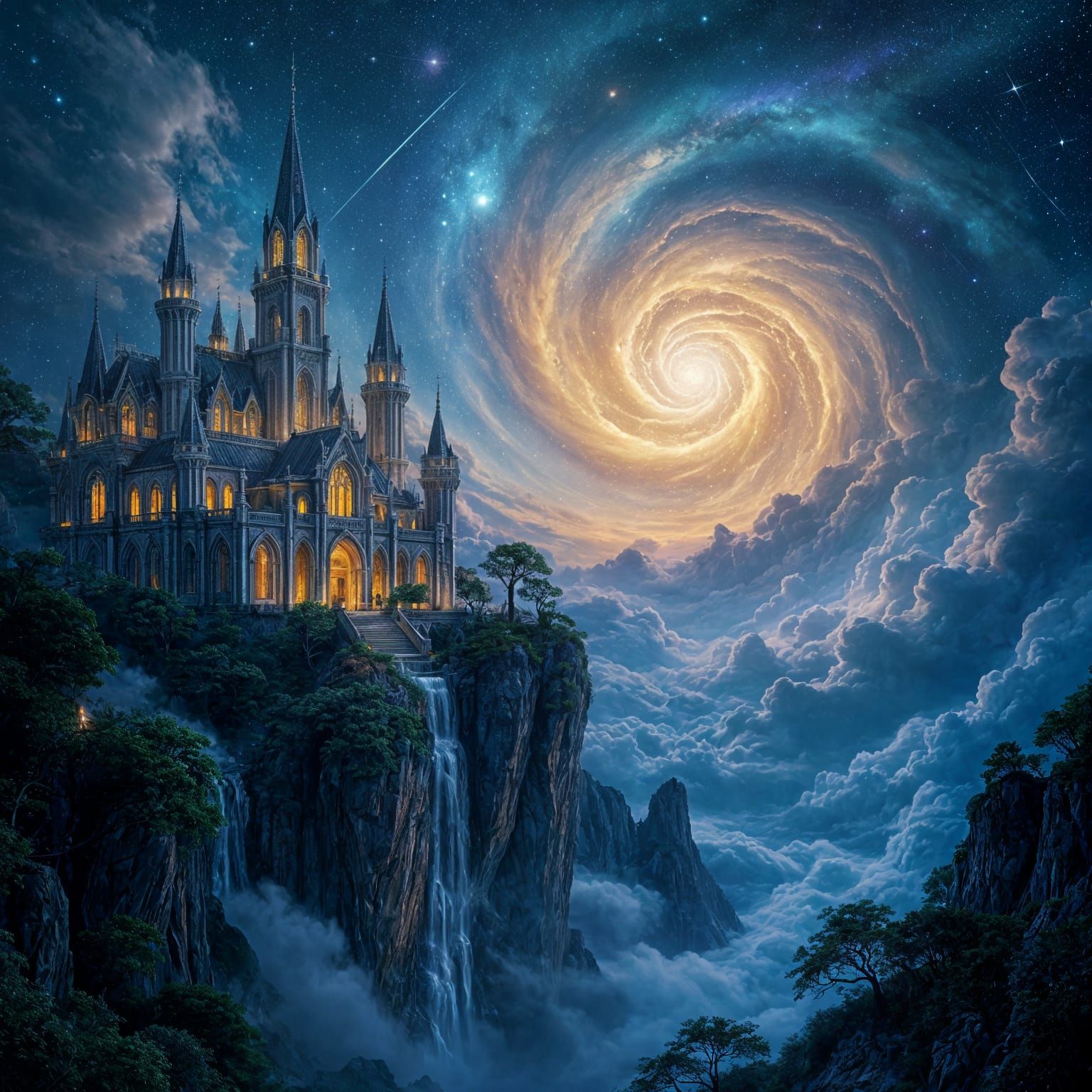 Epic Fantasy Night Sky with Galactic Vortex