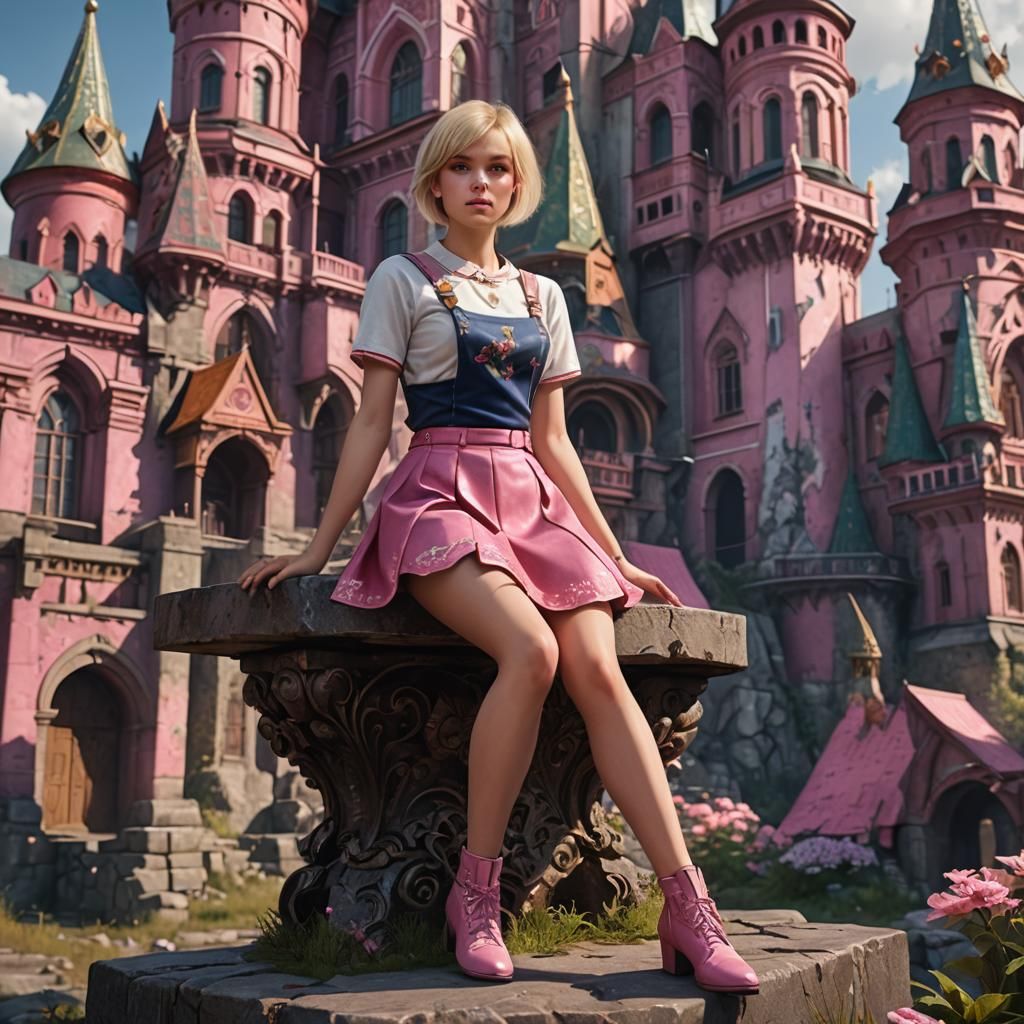Blonde in Pink: Detailed Matte Painting