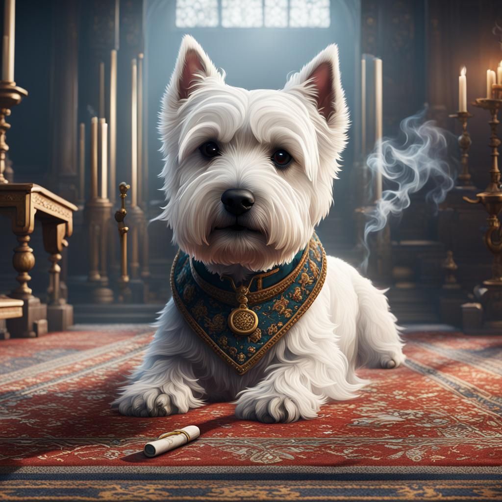 West Highland Terrier on Smoking Carpet: Detailed Matte Pain...