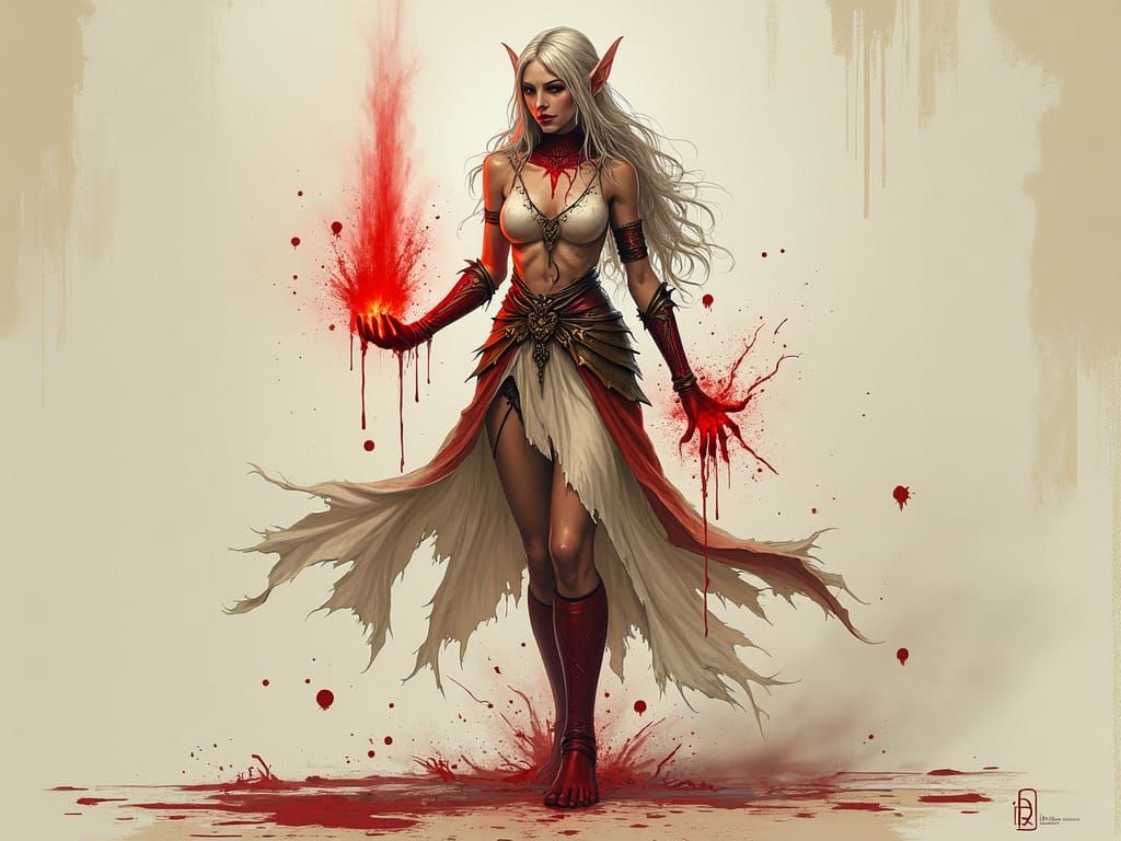 Realistic Female High Elf Using Blood Magic