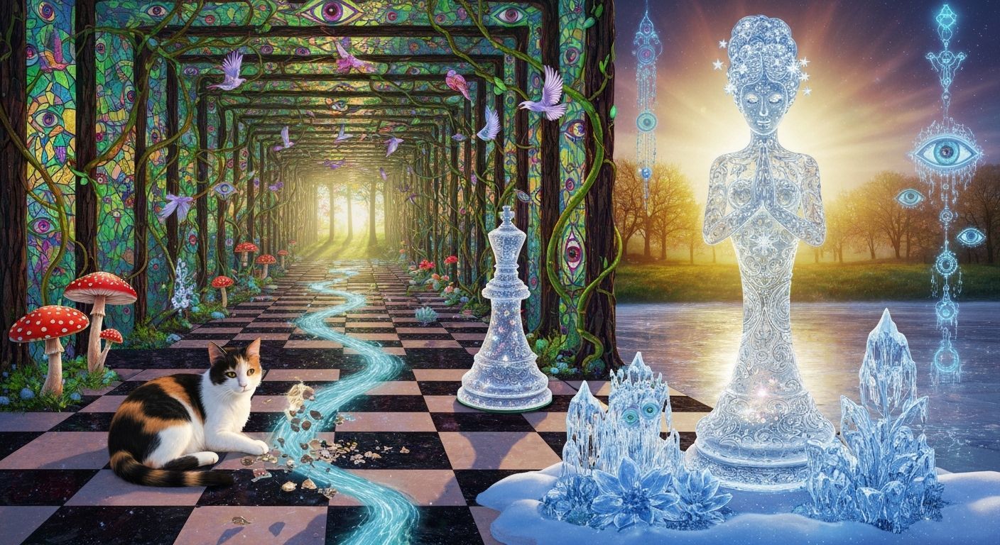 Calico Cat & Star Queen on Whimsical Chessboard