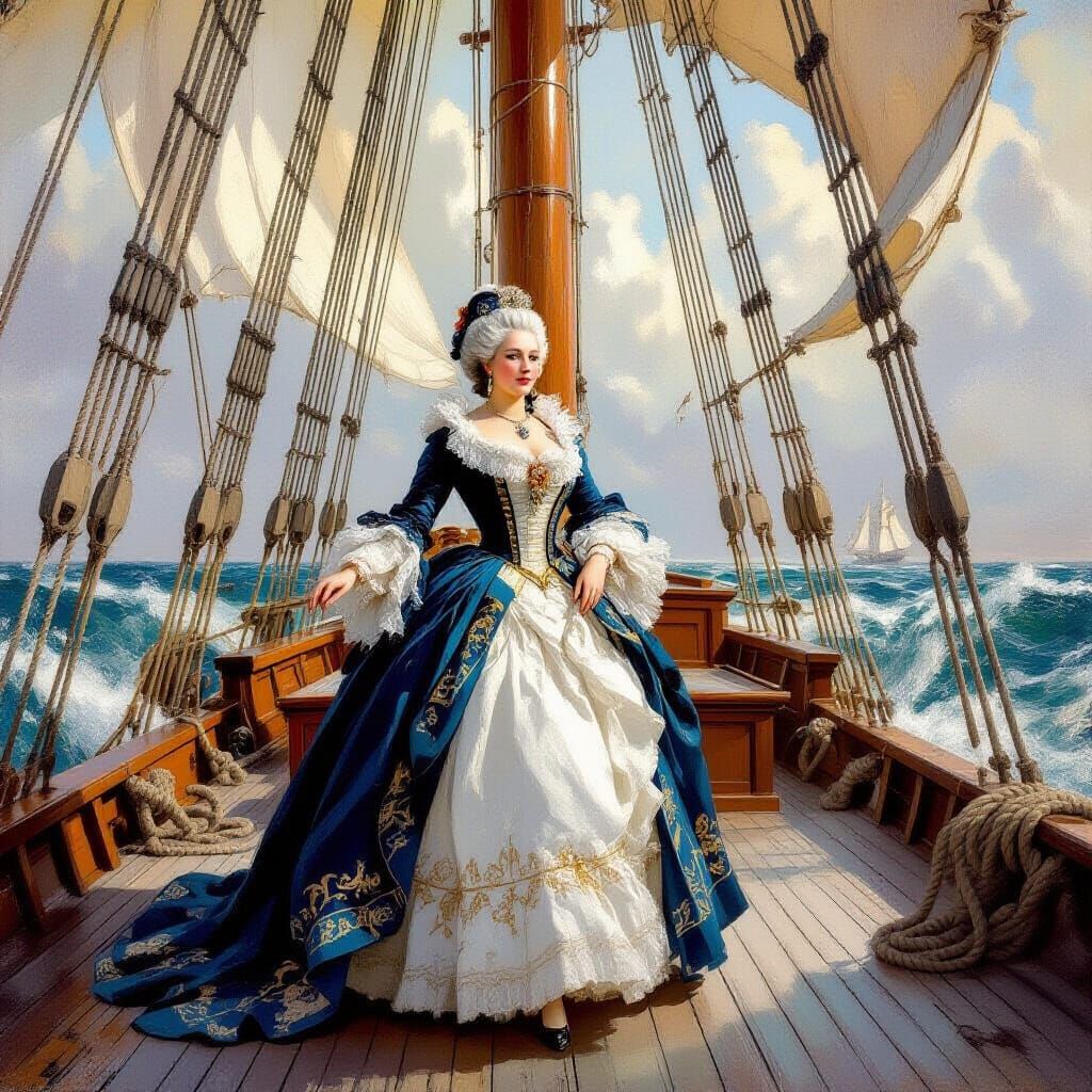 Catherine the Great on a Ship, in Romantic Style