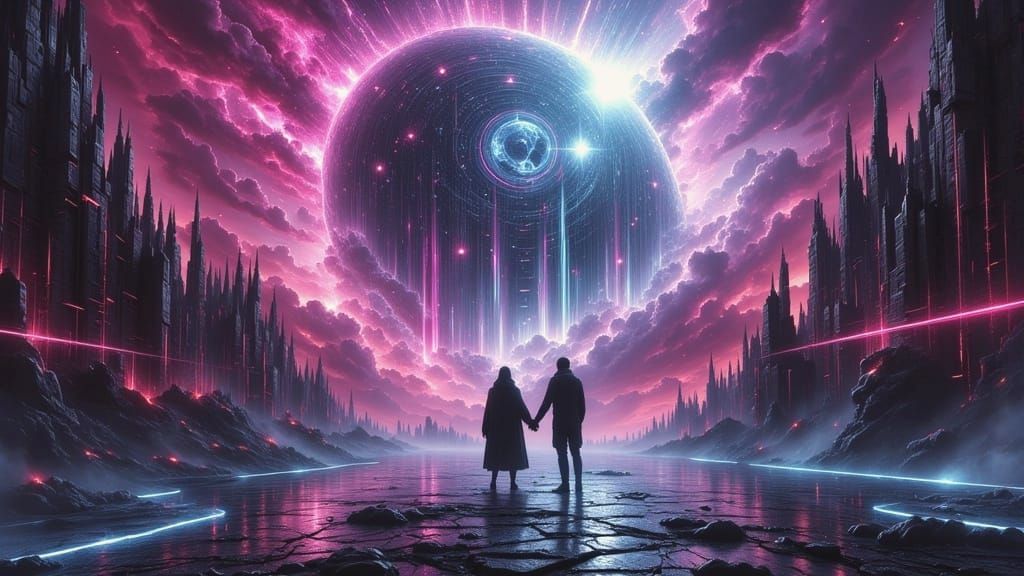 Cyber-Gothic Data Bridge in Dystopian Style