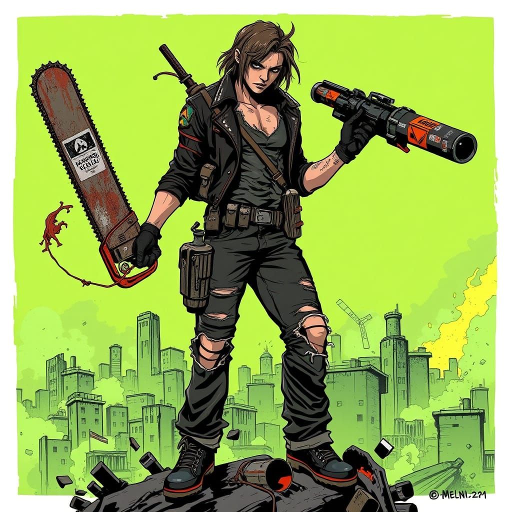 Post-Apocalyptic Warrior in Toxic Ruins