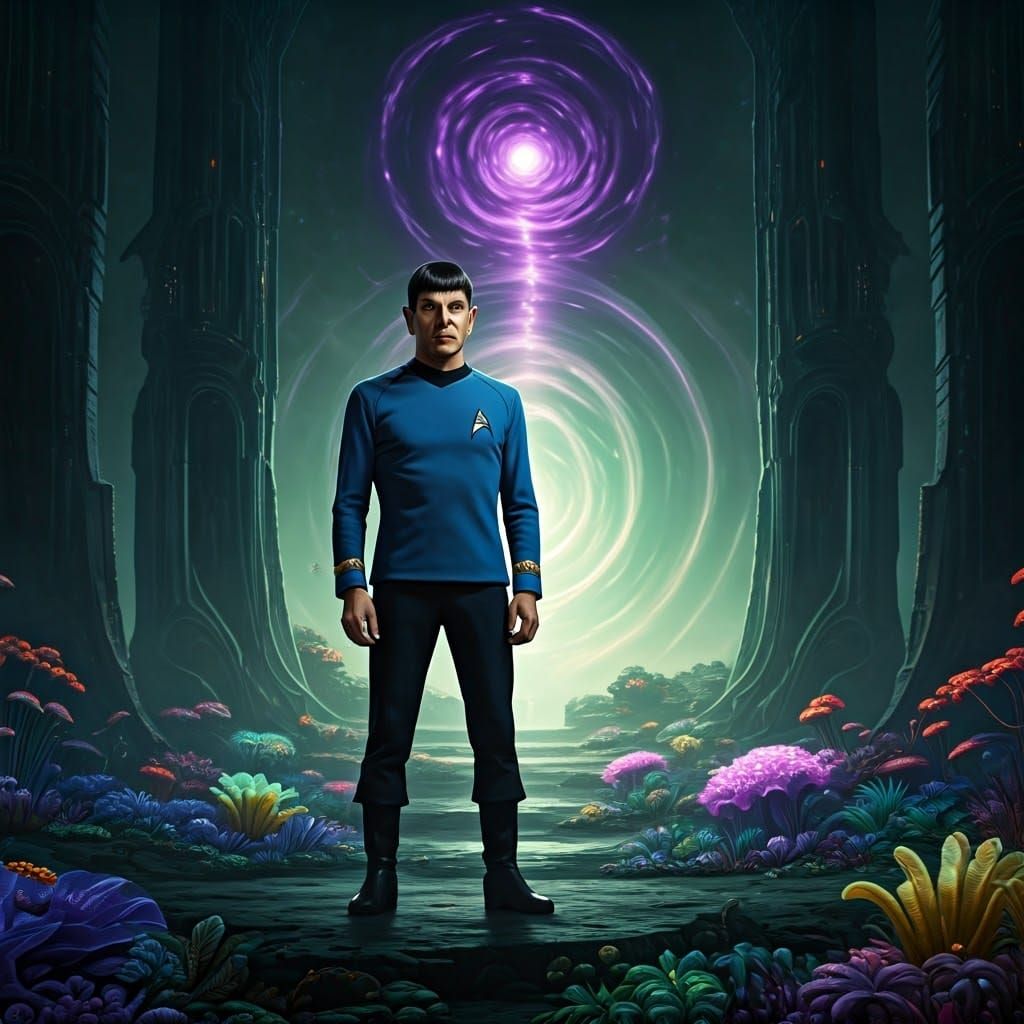 Spock (Leonard Nimoy) on an alien planet (1960s matte painting)