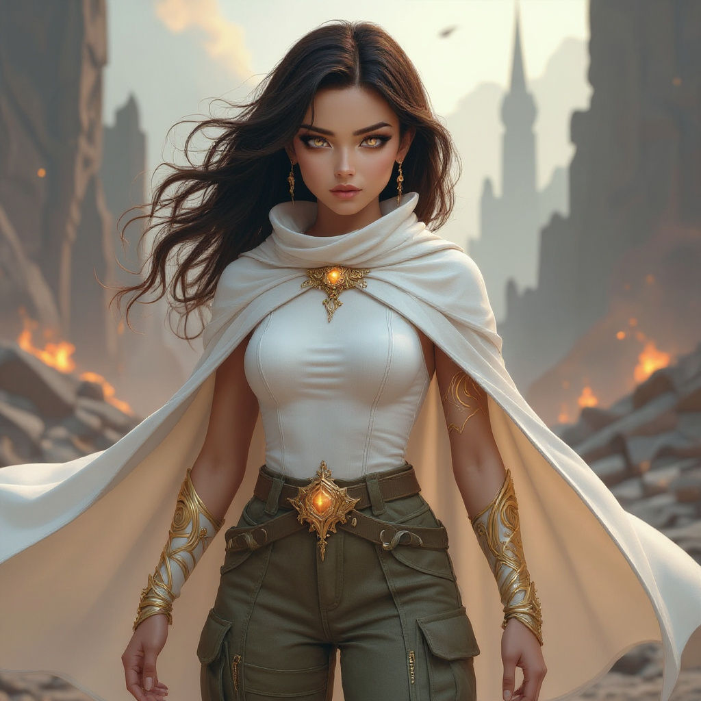 Magical Girl with Amber Eyes and Gold Tattoos