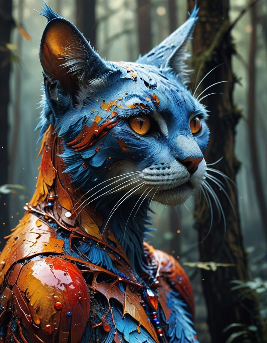 Abstract Watercolor Cat in Mystical Forest