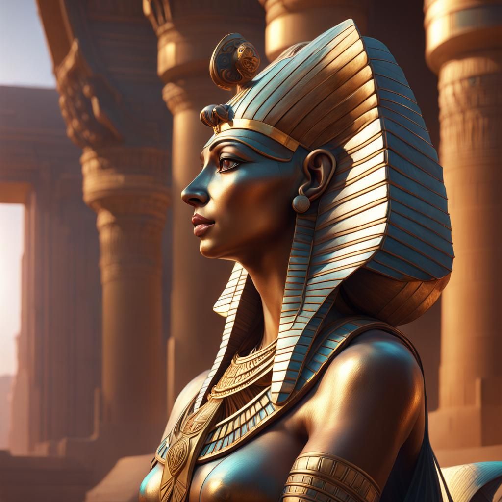 Egyptian Sphinx Chatting with Alkonost: Detailed Portrait