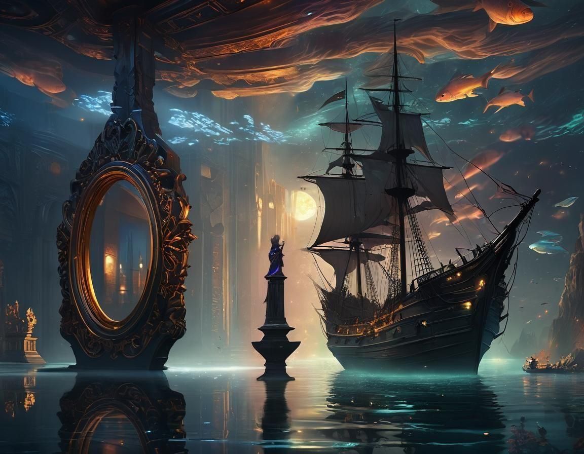 Fantastical Sailing Ships in Detailed Matte Painting