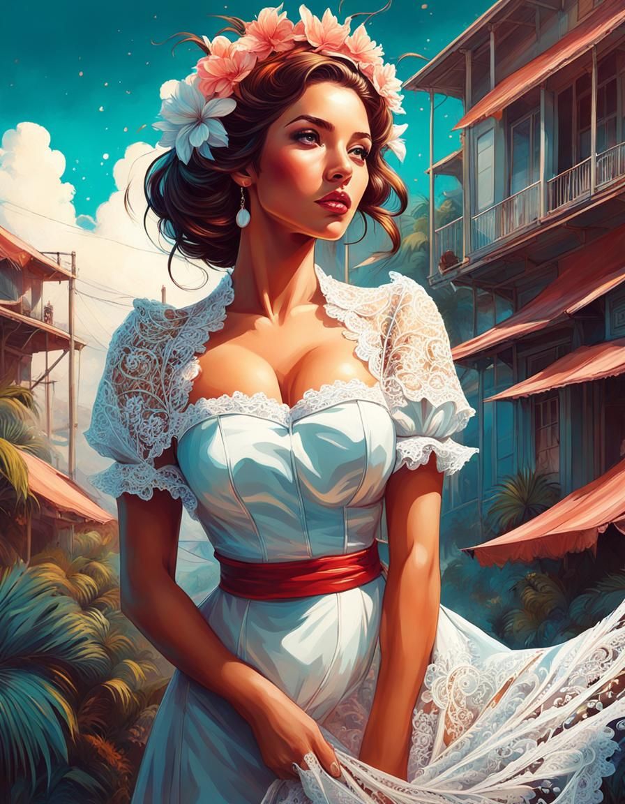 Solarpunk Hawaiian Maid in Graphic Novel Art Style