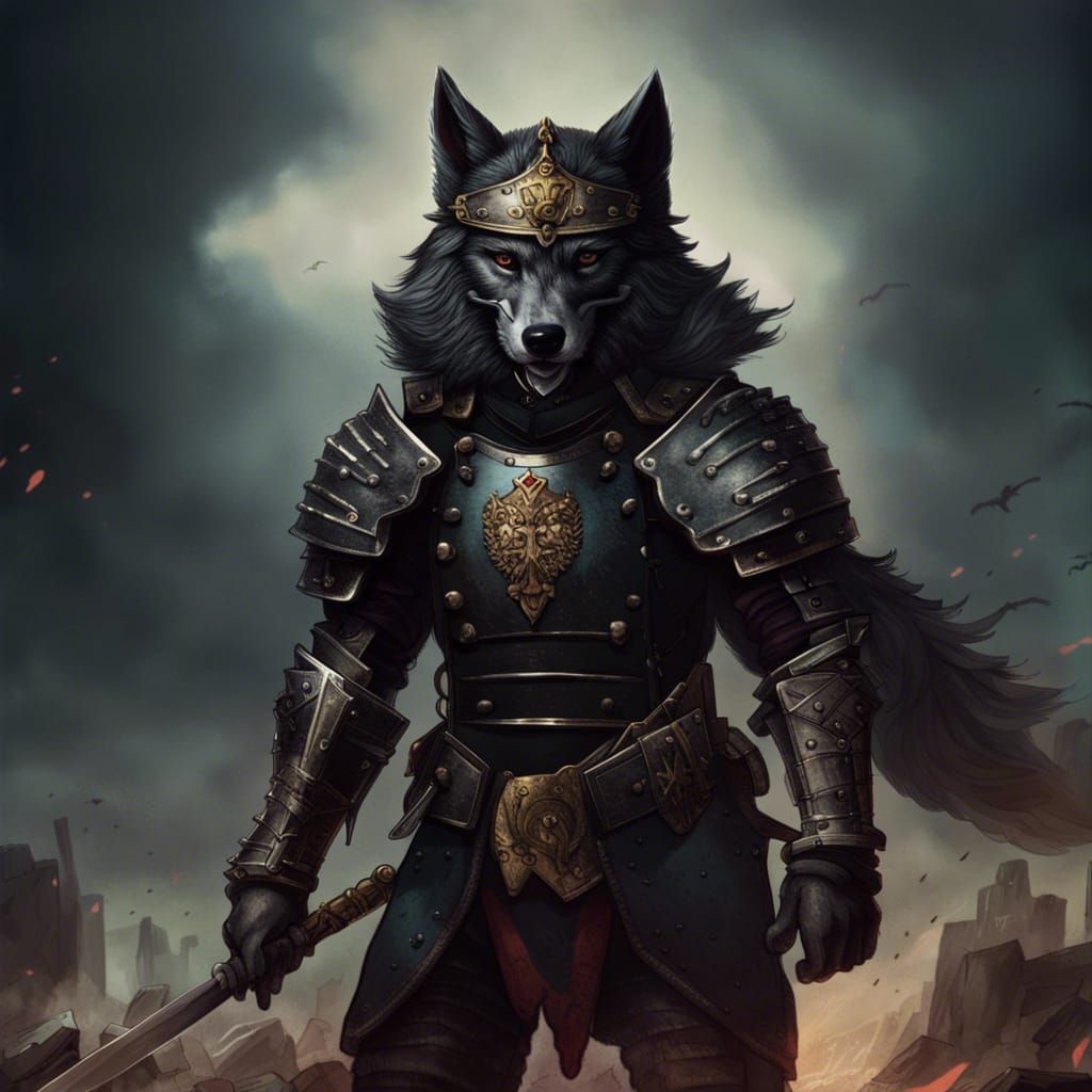 Wolf Warrior in Prussian Armor on Battlefield