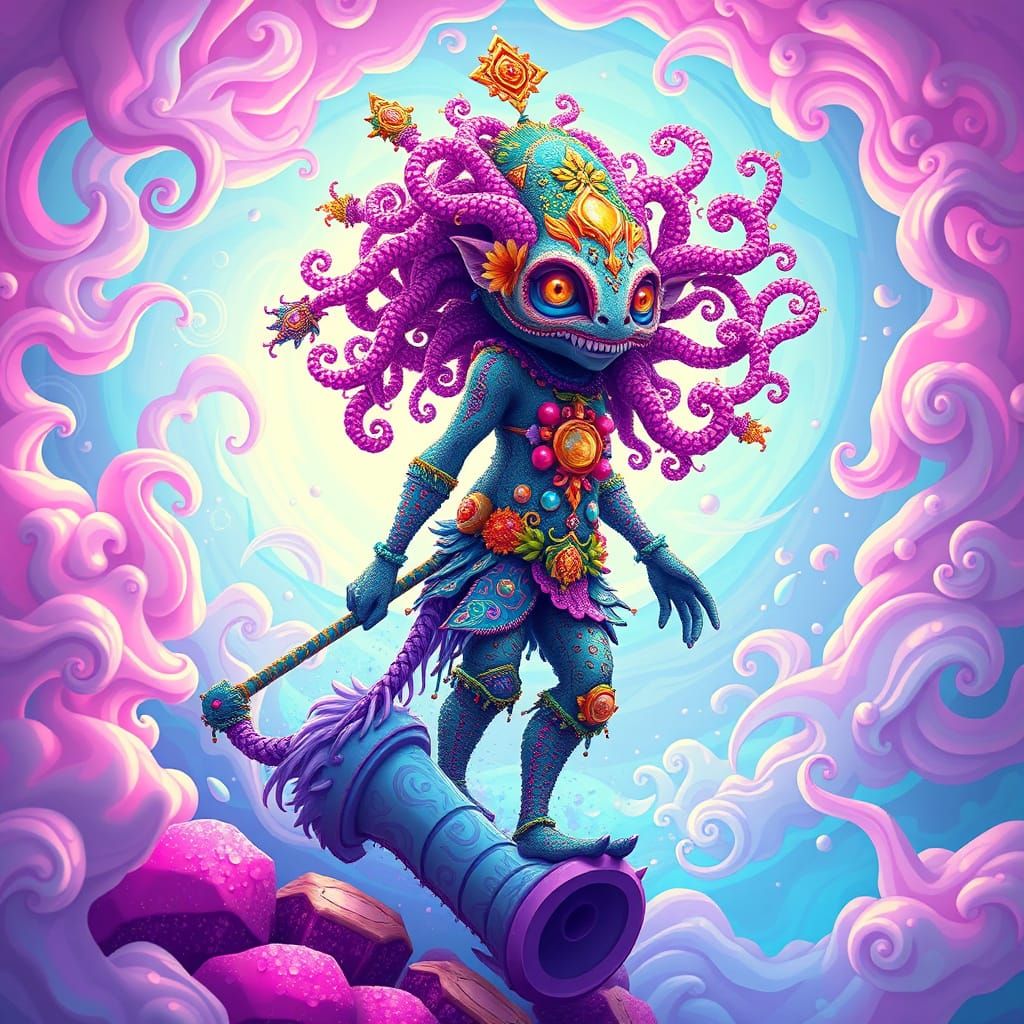 Vibrant Ayahuasca Guide in Whimsical Digital Art