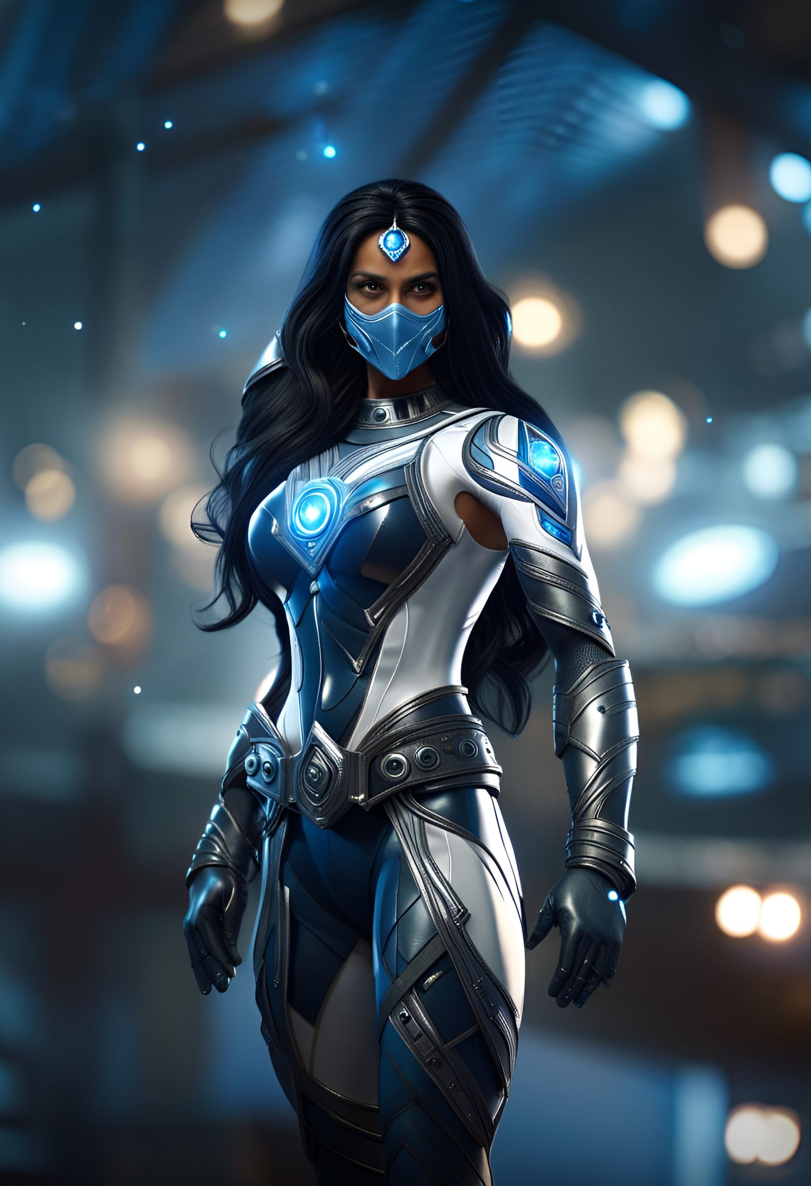 Indian Superheroine in White Nanotech Armor, 8K