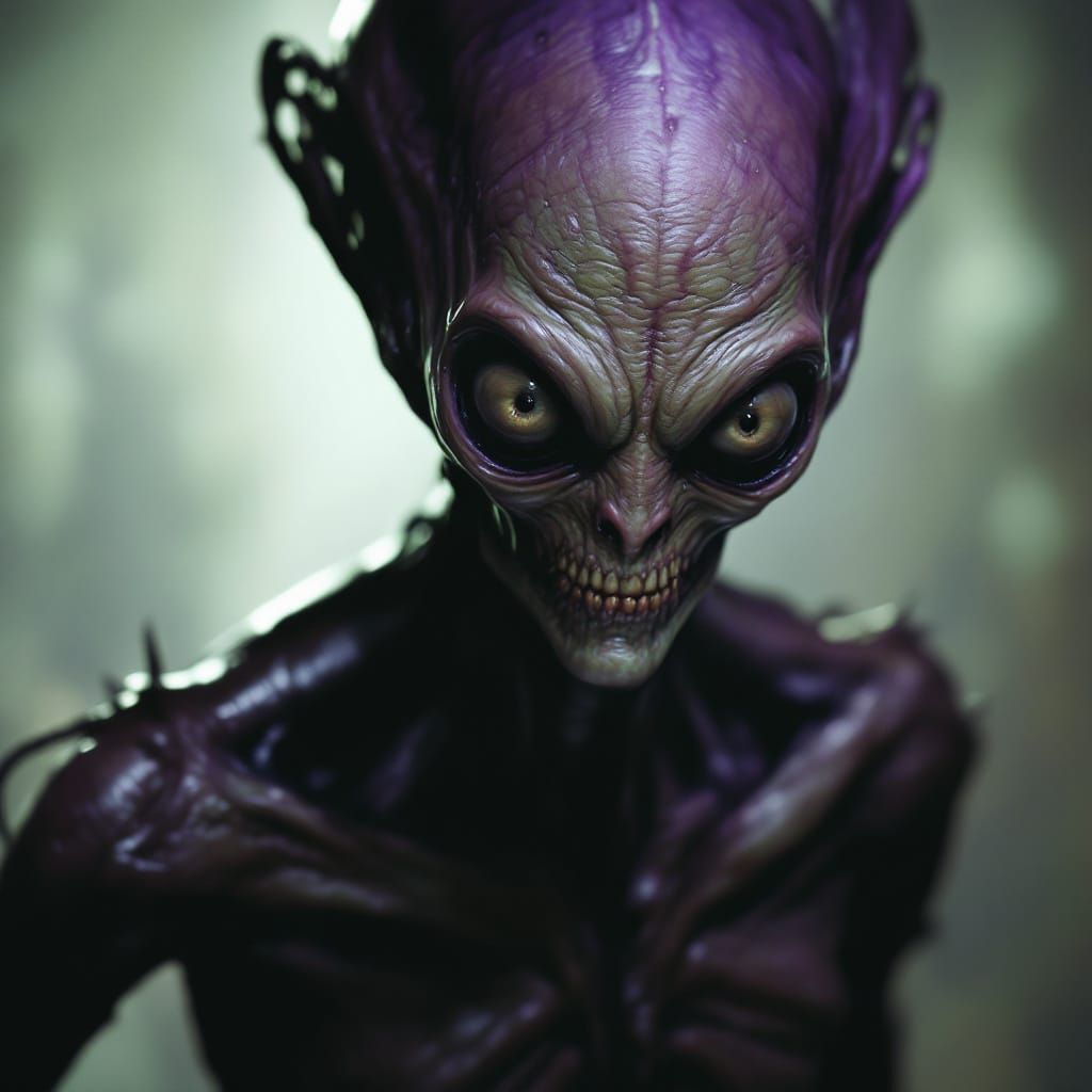 Hyperrealistic Alien Portrait with Many Eyes in Dramatic Lig...