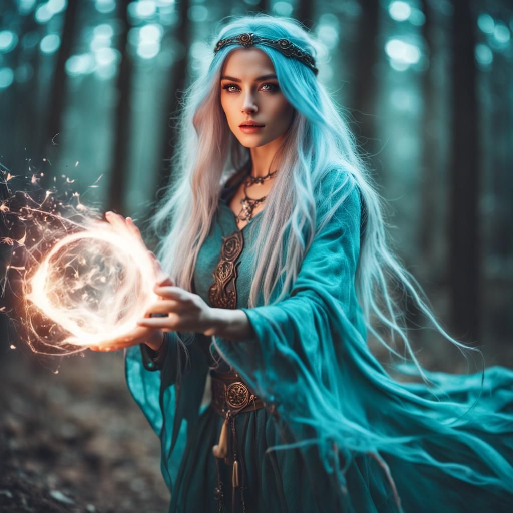 Enchanting Mage Girl Casting Magic Spells