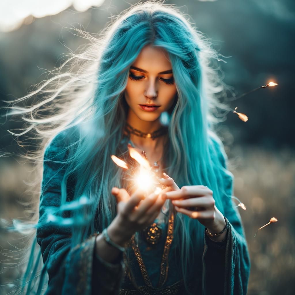 Enchanting Mage Girl Casting Spells in Battle