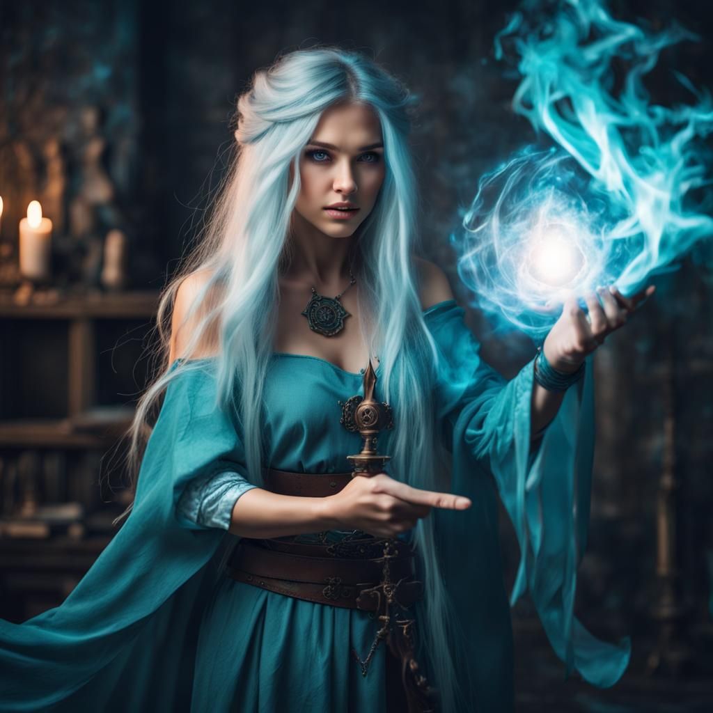 Enchanting Mage Girl Launches Magic Spells