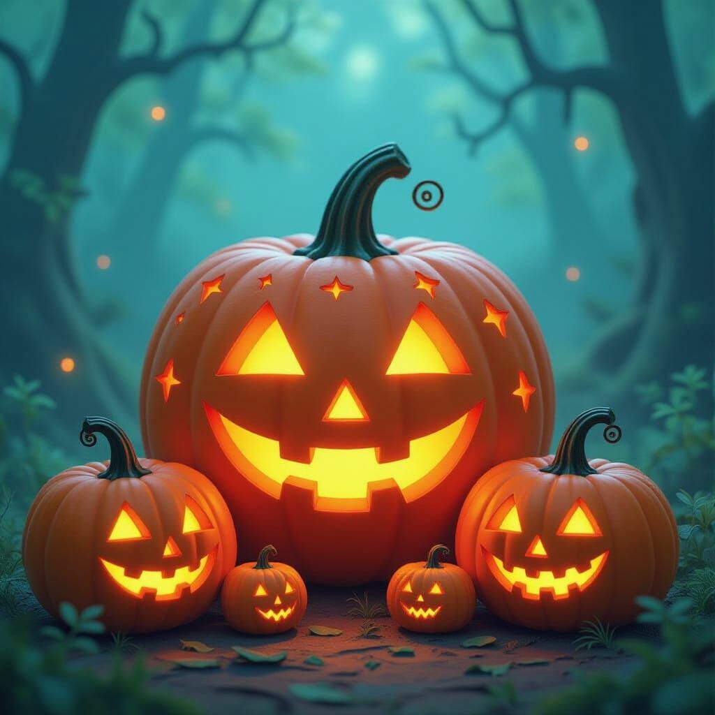 Arcane Glyphs Adorn Whimsical Pumpkins in Fantasy Collage