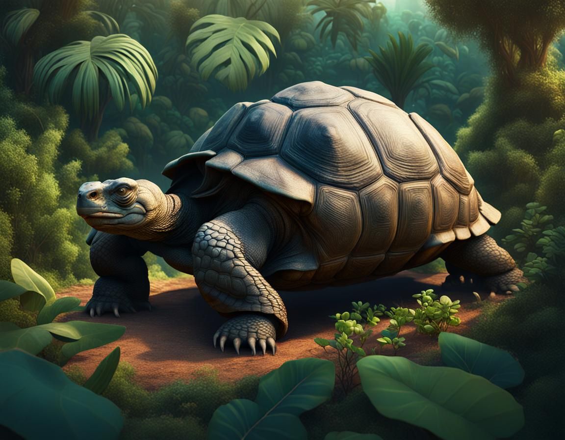 Giant Galapagos Tortoise in Detailed Matte Painting