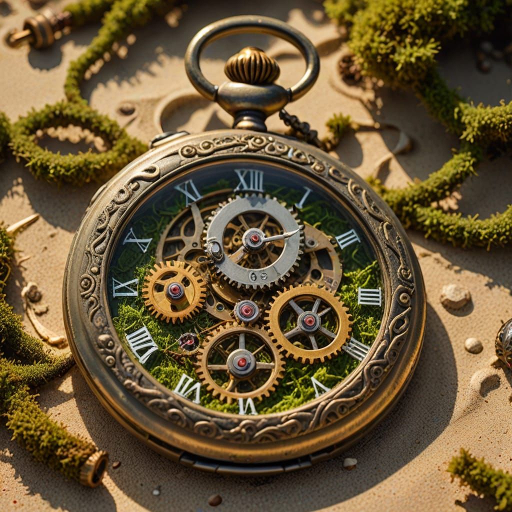 Surreal Pocket Watch in Oil Painting Style