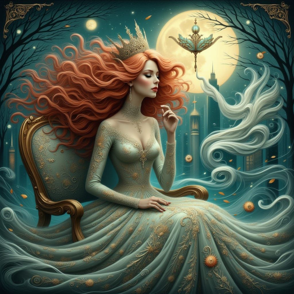 Celestial Enchantress with Rose Gold Hair in Art Nouveau Sty...
