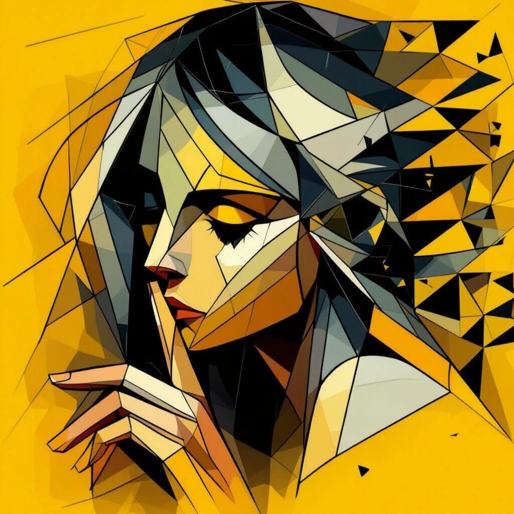 Secretive Woman Portrait in Cubist & Surreal Style