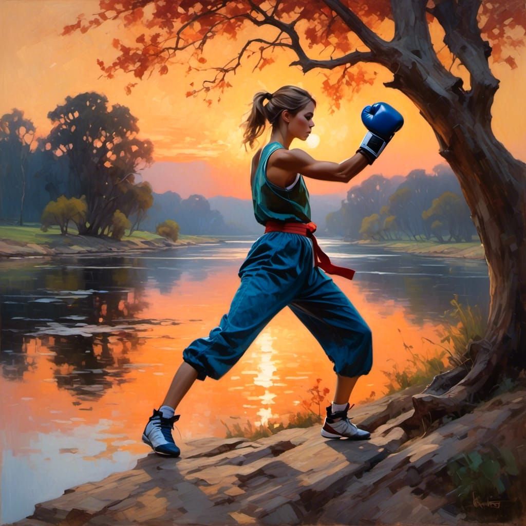 Boxer Silhouetted Against a Vibrant Sunset