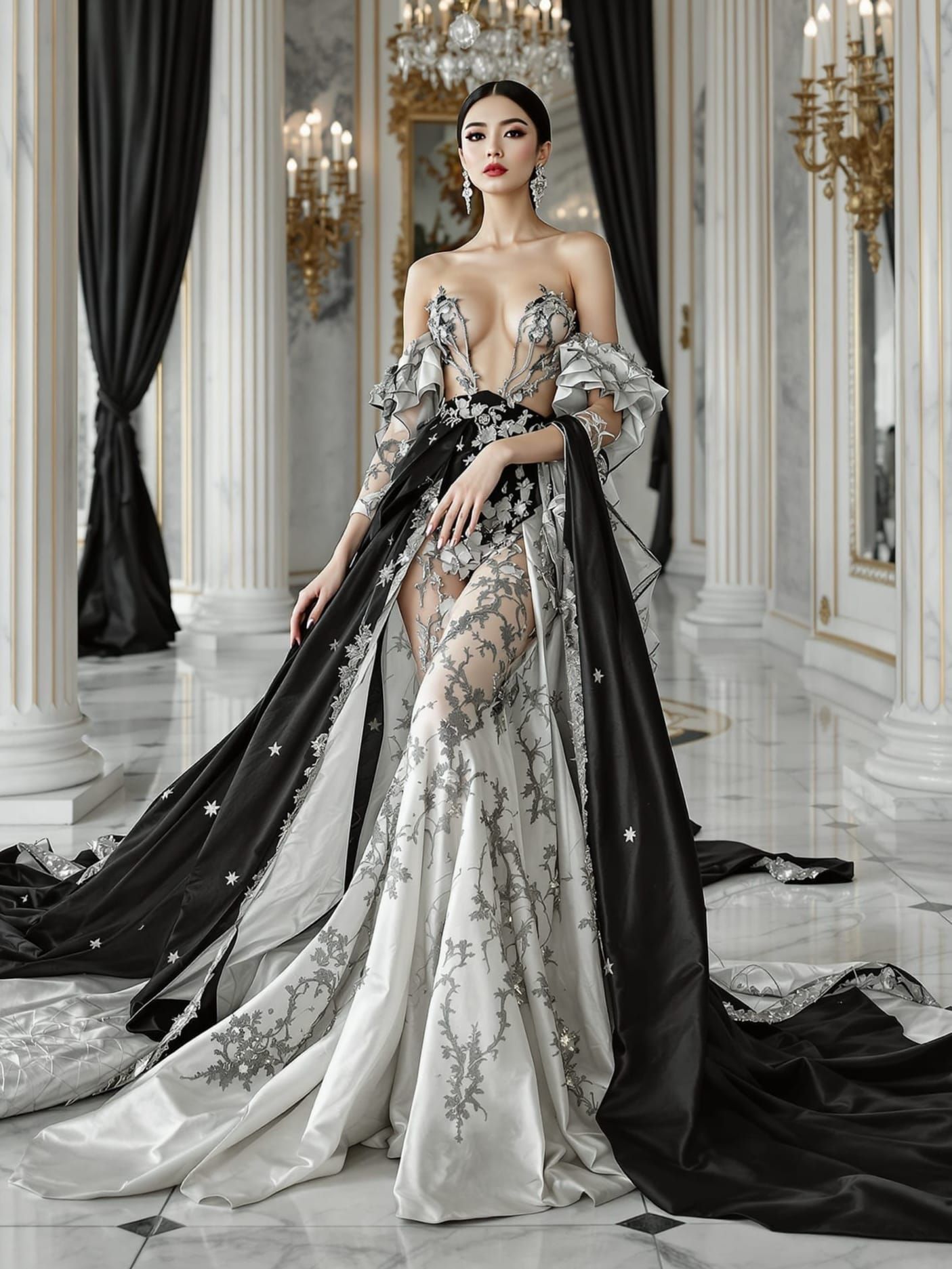 Elegant Korean Model in Haute Couture