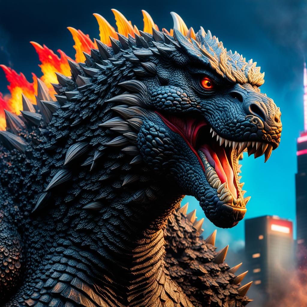 Godzilla Portrait: Hyperrealistic Destruction in Vivid Detai...