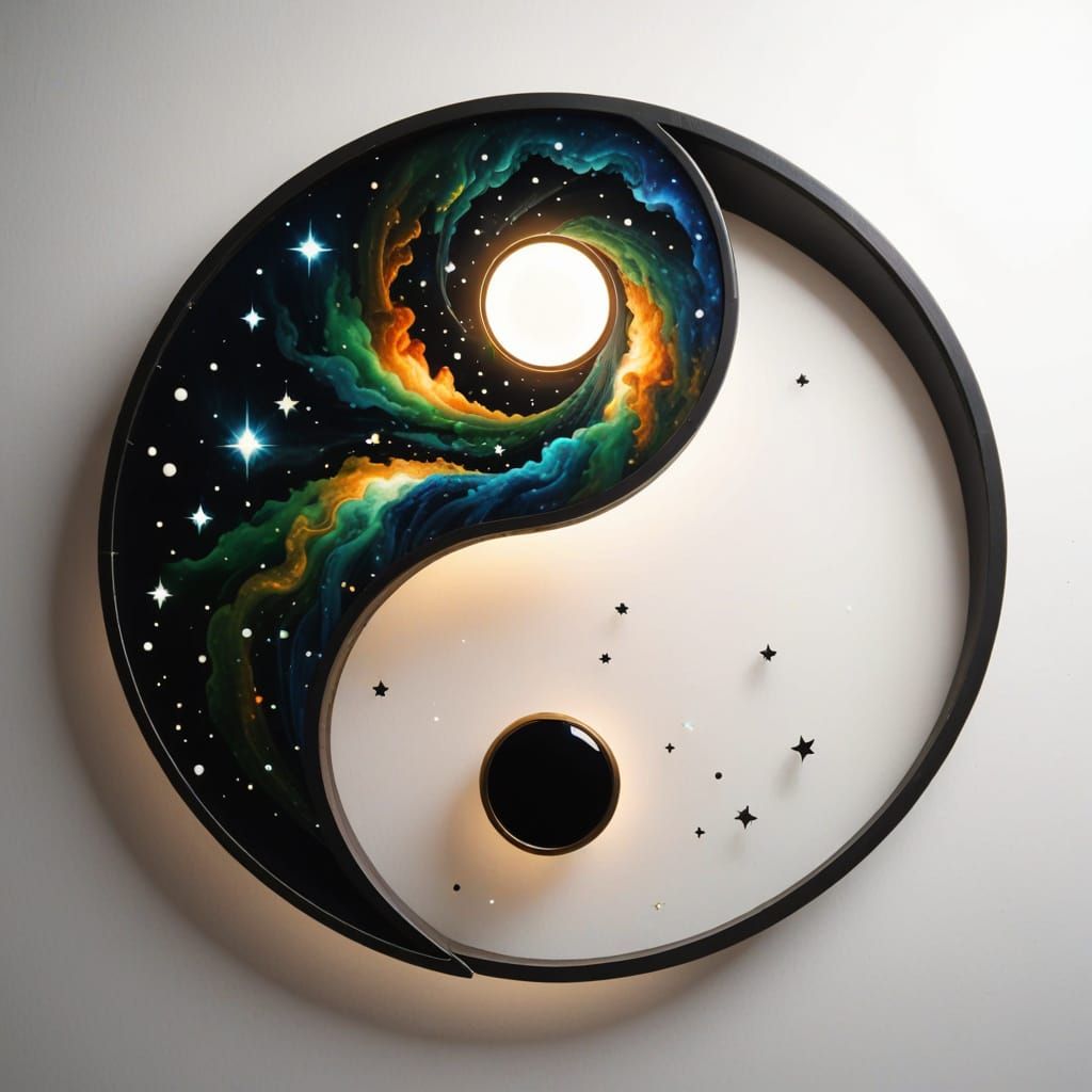 Surreal Cosmic Yin and Yang in Swirling Galaxy Art