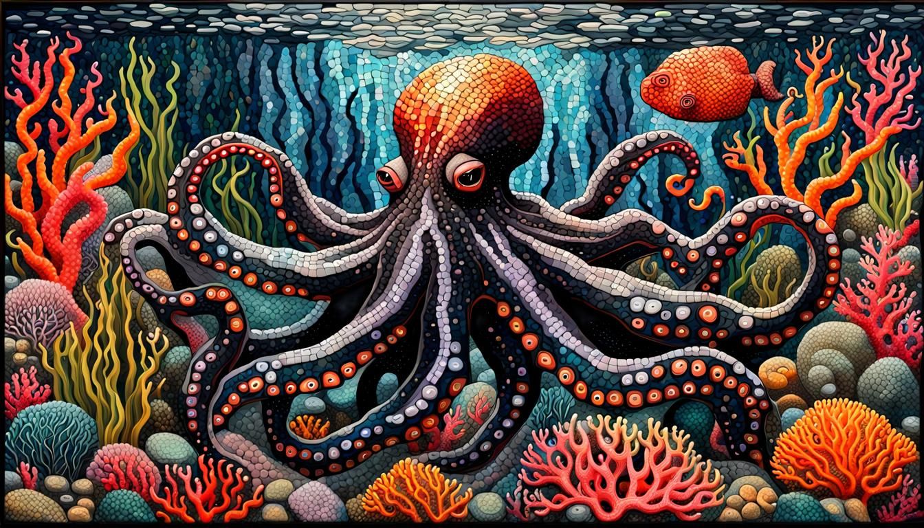Underwater Octopus Mosaic in Detailed Realism Style