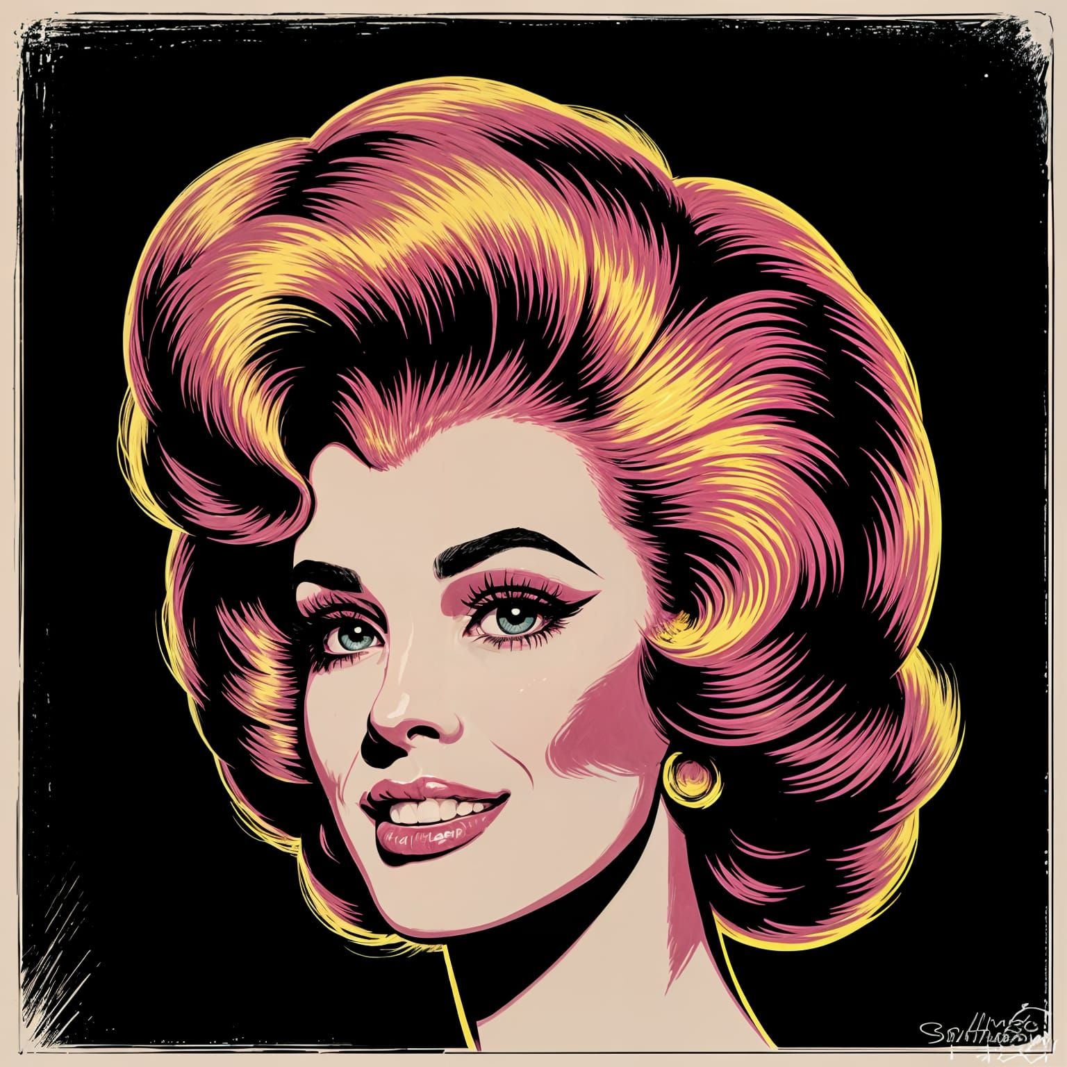 Retro Pop Art Wig in Pink and Chartreuse