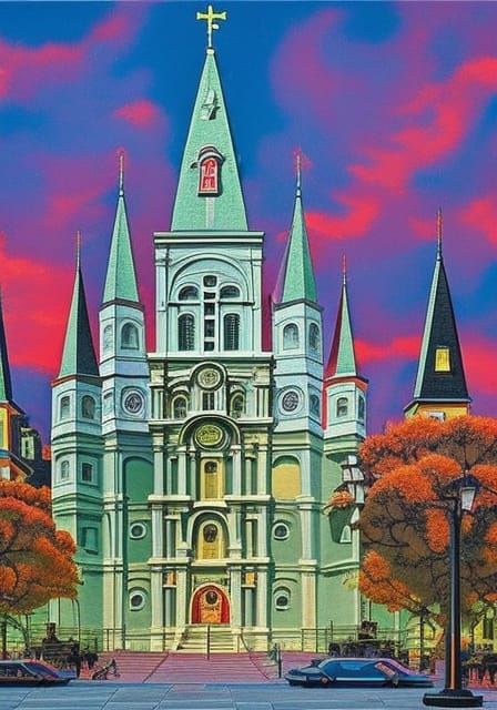 New Orleans Street Scene in Vibrant Concept Art