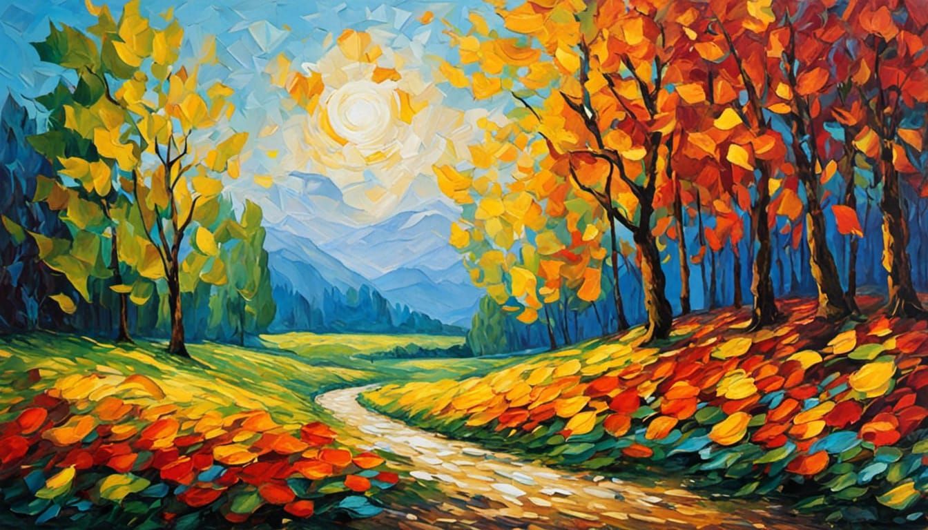 Mountain Landscape Painting in Neo-Impressionism Style