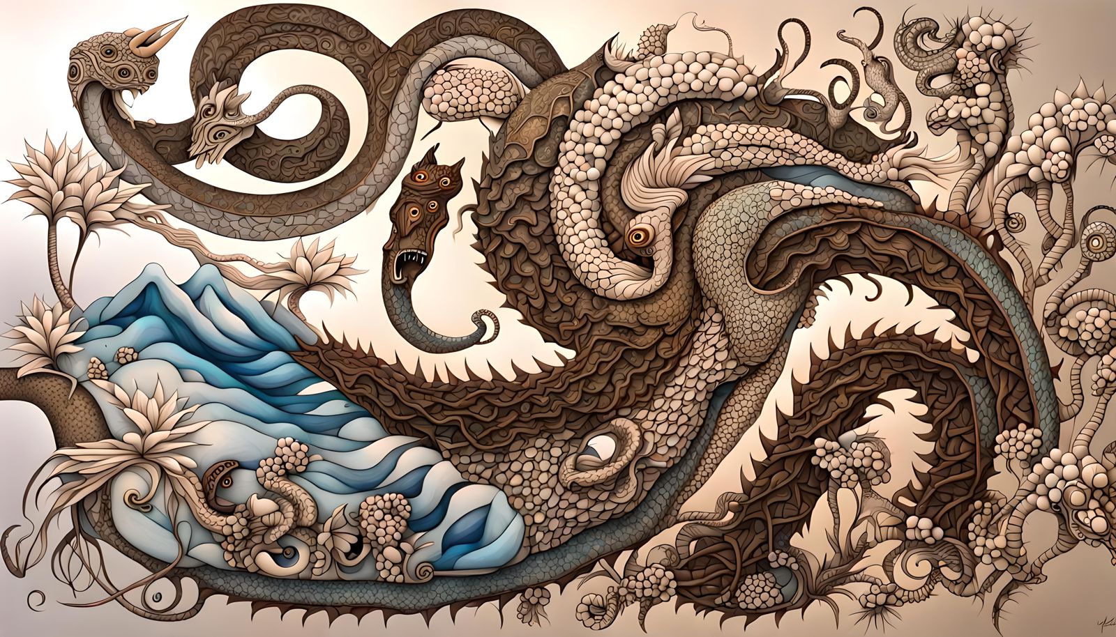 Surreal Quantum Zentangle: Dragon, Sheep, Snake