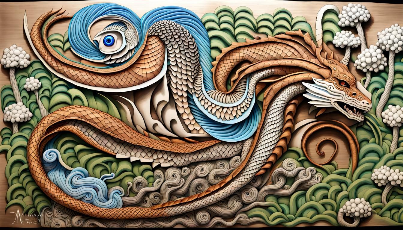 Surreal Fusion: Dragon, Sheep, and Snake