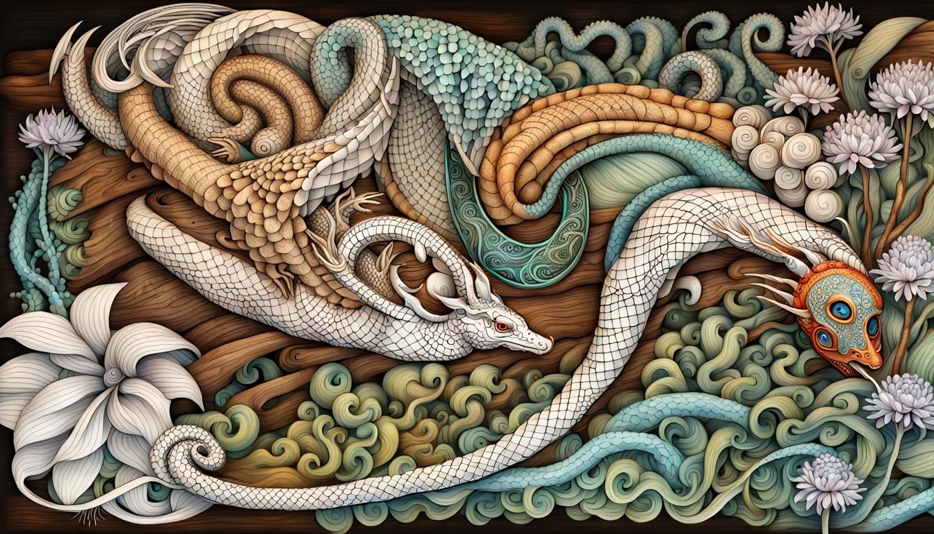 Surreal Wood Dragon, Metal Sheep, and Water Snake