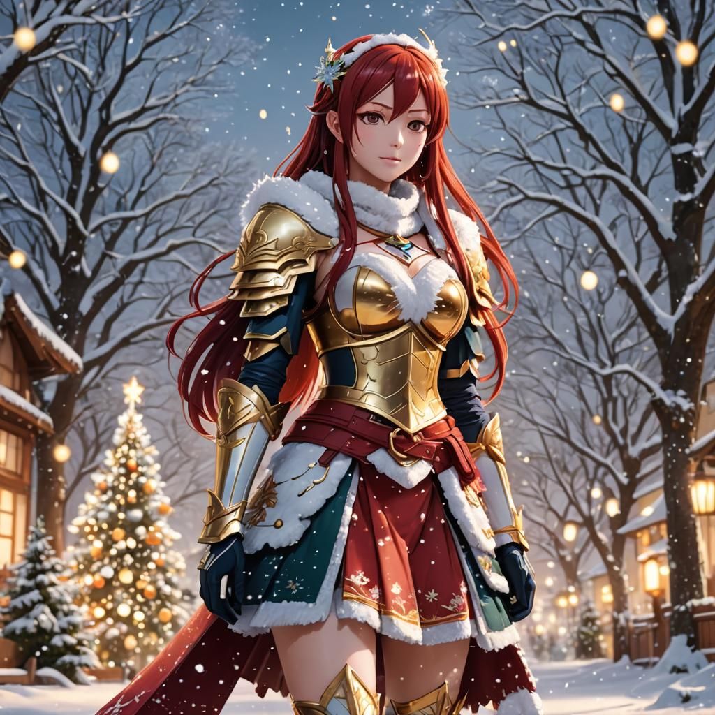 Erza Scarlet in Winter Wonderland: 3D Anime Art