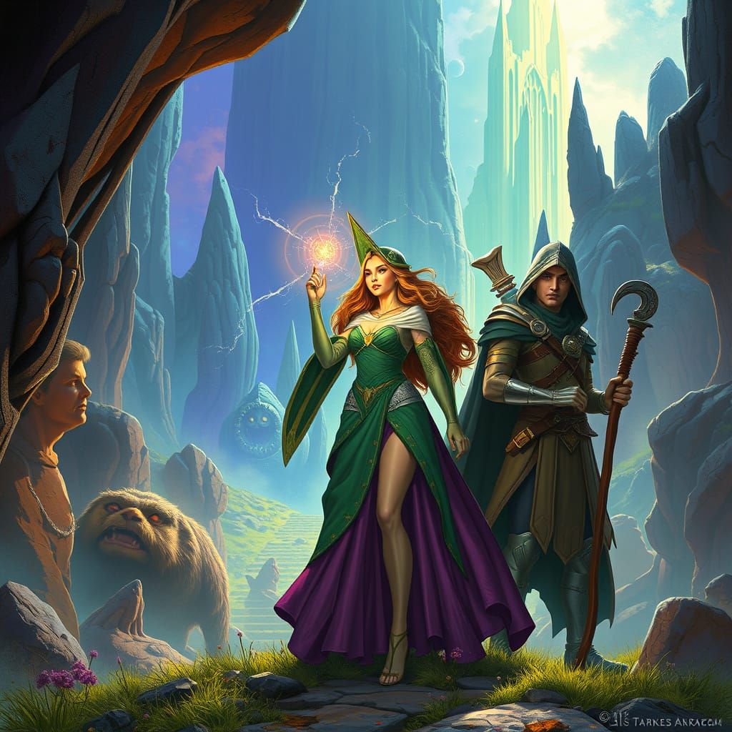 Mystical Realm Guardians in Futuristic Landscape