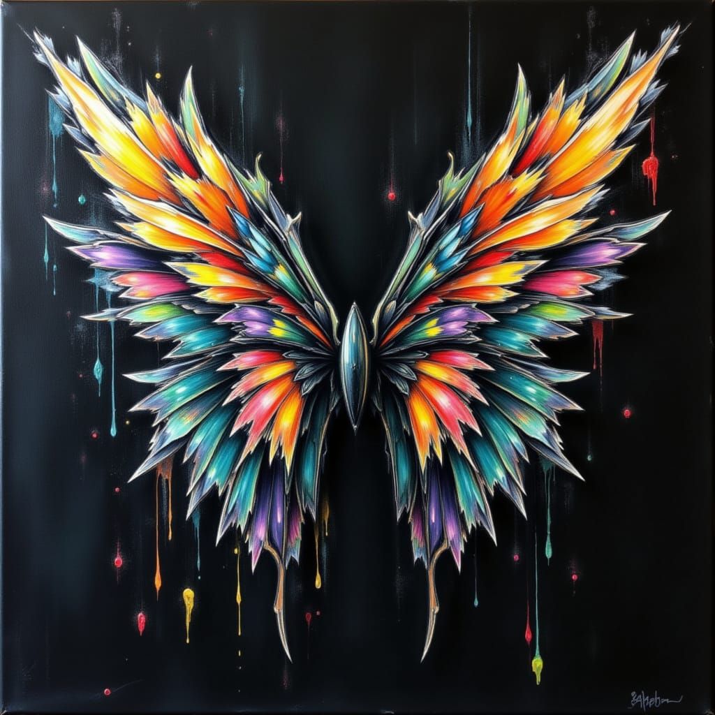 Impasto Wings on Black Canvas