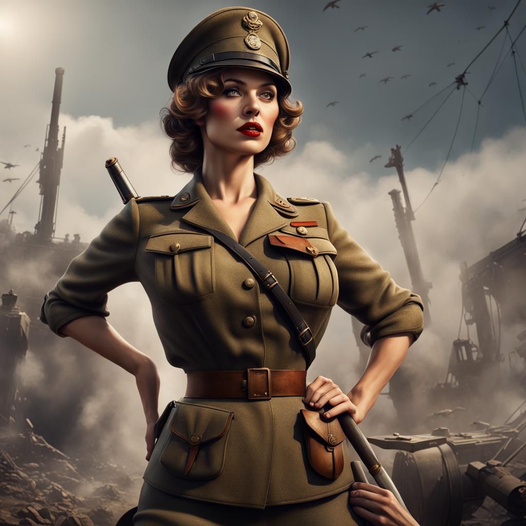 Hyperrealistic WW1 Pinup Girl in Detailed Matte Painting
