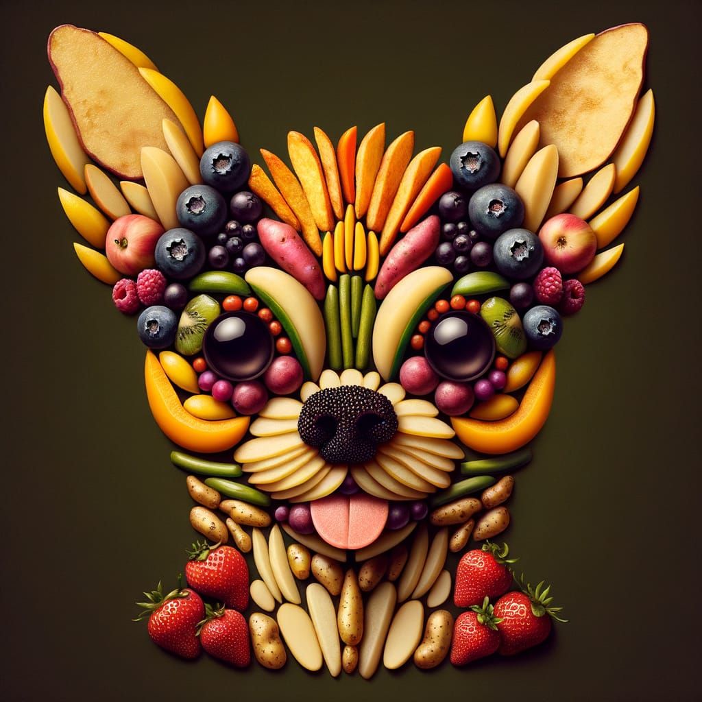 Chihuahua Face Composed of Food, Pre-1912 Art Style