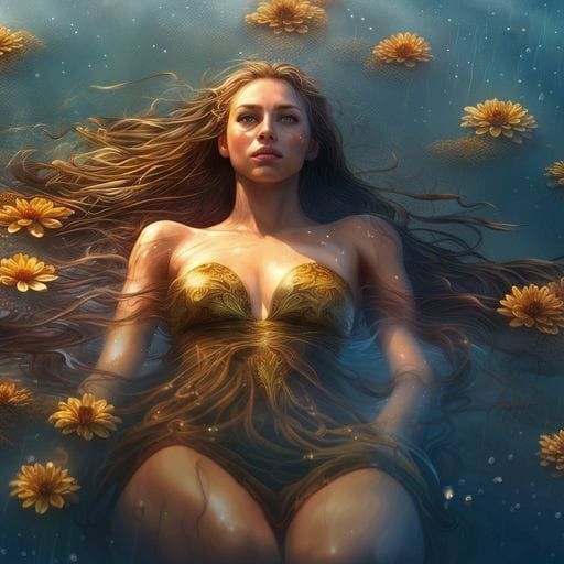 Ophelia in Stream, Pre-Raphaelite Style