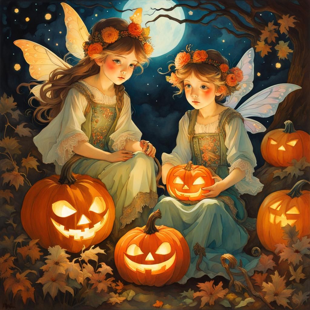 Fairies and Pumpkins in Romantic Renaissance Style