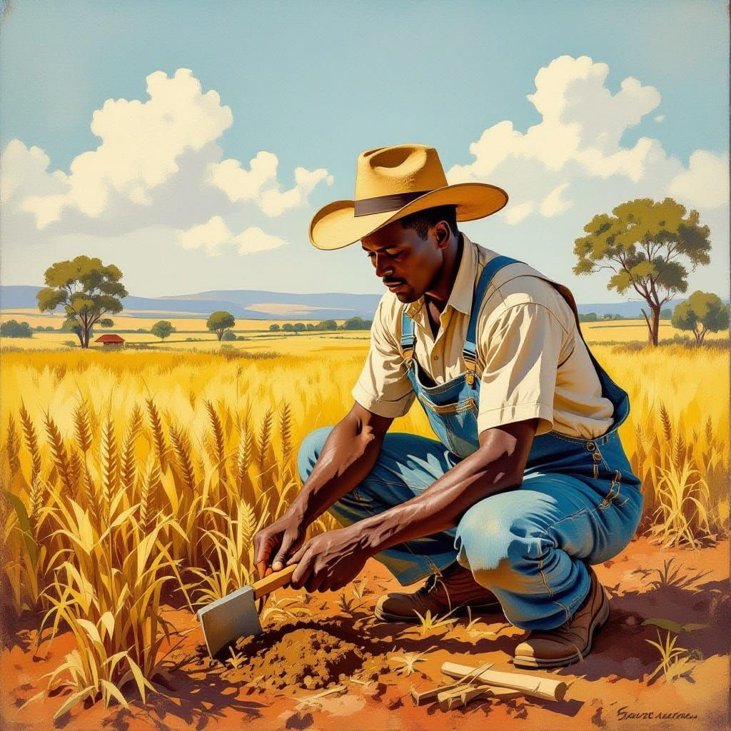 South African Villager Working on Farm, Rustic Style