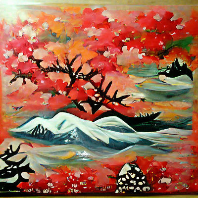 Serene Japanese Landscape in Acrylic Art Style