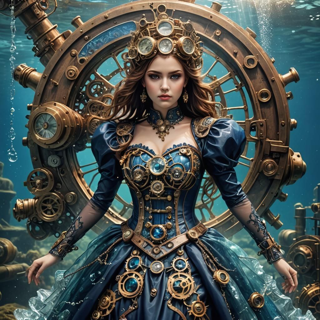 Steampunk Underwater Model in Sapphire Dress